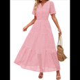 thumbnail image 4 of Vestido Informal de Verano para Mujer, de Corta, con Escote en V, Aberturas, Volantes y Ojales, Corte A Rosa M, 4 of 10