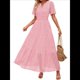 thumbnail image 4 of Vestido Informal de Verano para Mujer, de Corta, con Escote en V, Aberturas, Volantes y Ojales, Corte A Rosa M, 4 of 10
