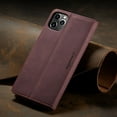 thumbnail image 2 of CaseMe Wallet Case Anti-Fall Retro Handmade Leather Magnetic Case Card Slot for iPhone 12 Pro (Wine Red), 2 of 9