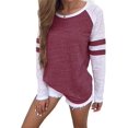 thumbnail image 1 of Women's Long Sleeve Baseball T-Shirt Crew Neck Striped Top, 1 of 5