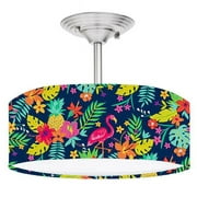 888 Cool Fans DR-0001177 Flamingo Tropical Paradise 2-Light Brushed Nickel Drum Style LED Lamp Fixture