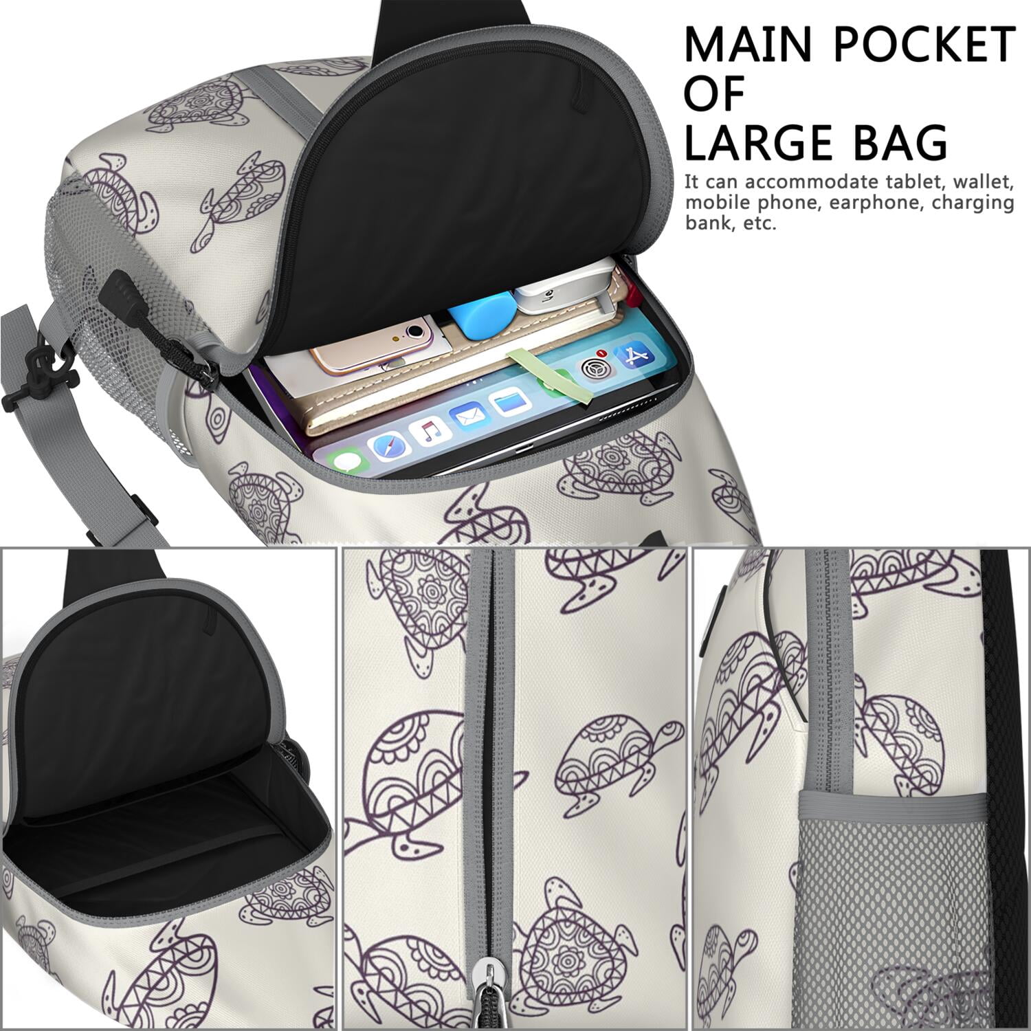 Crossbody Sling Backpack for Women Men Turtle Shape Shoulder Sling Crossbody Casual Chest Bag for Travel Sports Running Hiking