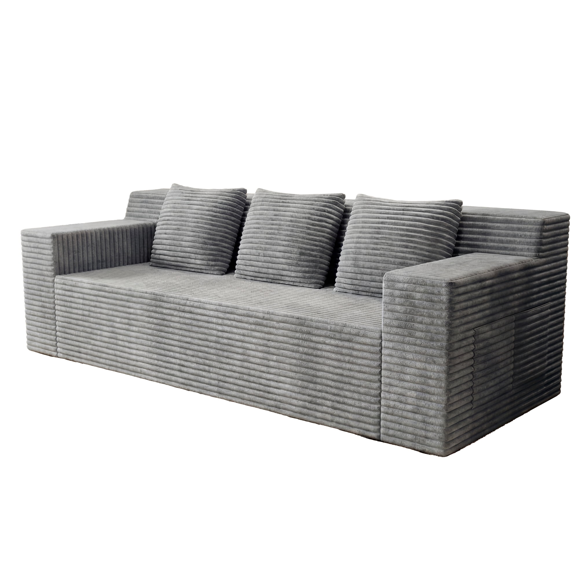 HOQBN 71" Futon Sofa Bed,Boneless Couch for Living Room,Soft Corduroy Fabric 3 Seater Sofa with Deep Seat,Comfy Loveseat Sofa,No Assembly,Light Gray