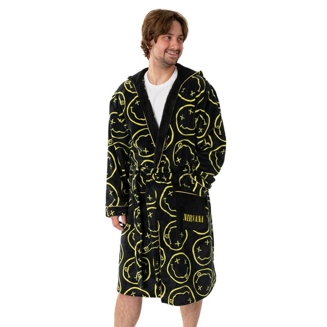 Nirvana Mens Black Hooded Bathrobe