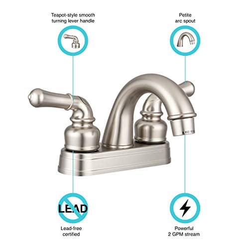 Dura Faucet DF-PL620C-SN RV Bathroom Sink Faucet - Smooth Turning 2-Lever (Brushed Satin Nickel)
