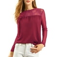 thumbnail image 1 of INSPIRAR CHIC Blusas Casuales de Cuello Redondo para Mujeres con Encaje Floral de Manga Larga en Chiffon Color Rojo Vino, 1 of 8