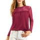 thumbnail image 1 of INSPIRAR CHIC Blusas Casuales de Cuello Redondo para Mujeres con Encaje Floral de Manga Larga en Chiffon Color Rojo Vino, 1 of 8