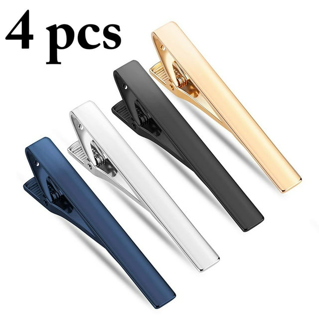 4PCS Tie Clips Business Metal Tie Bar Clips Necktie Clips for Men