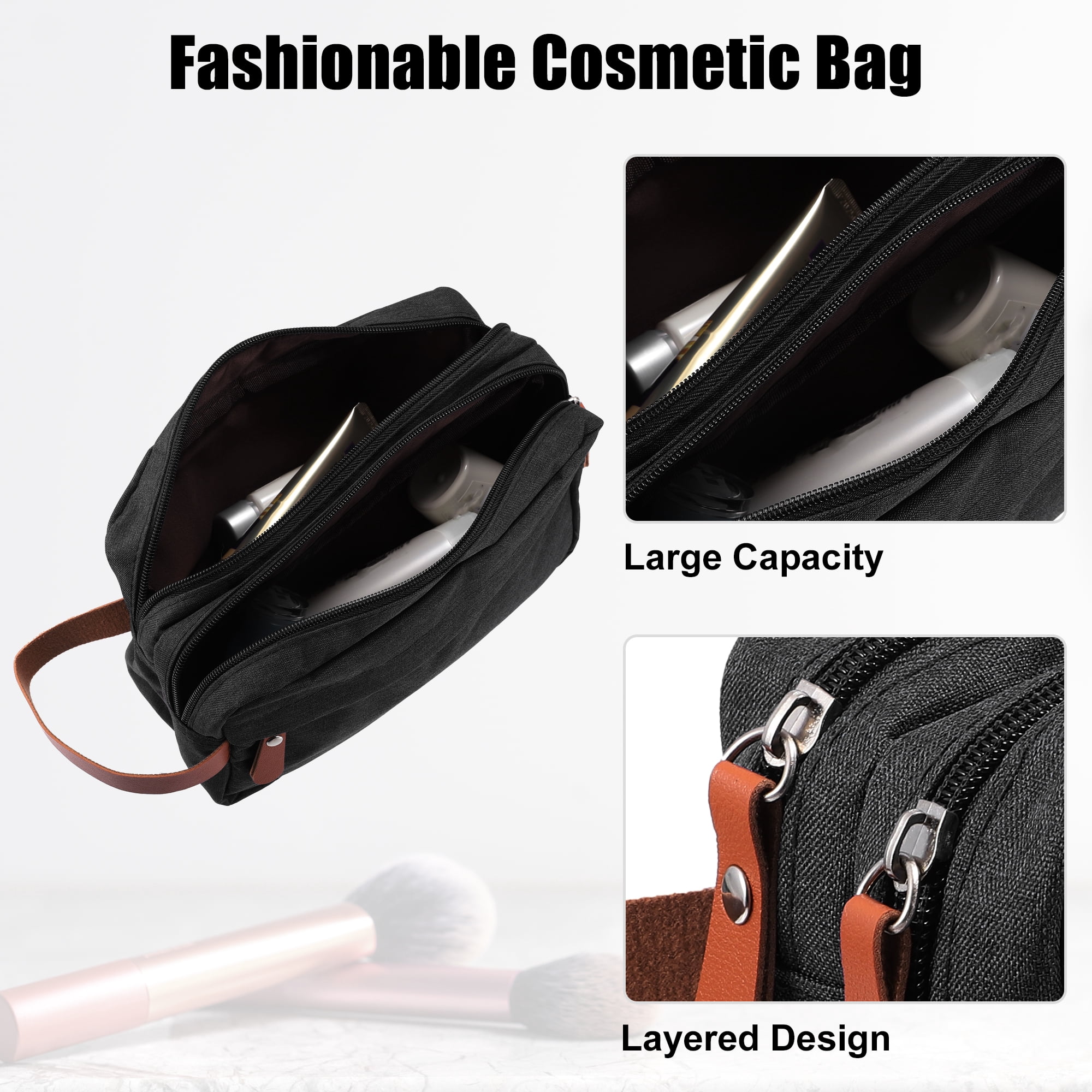 Unique Bargains Floral Makeup Bag Zipper Flower Cosmetic Pouch Black
