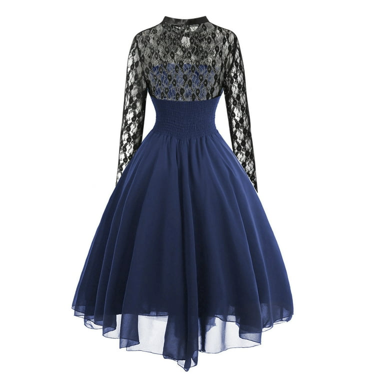 Trending on social B 638 Royal Blue Womens Sexy Victorian Goth Grunge Dresses Homecoming Dresses for Women Sleeve Off The Shoulder Crew Neck Lace Chiffon Formal Prom Party Evening Festival 2024 XL