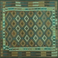 thumbnail image 1 of Ahgly Company Indoor Square Oriental Turquoise Blue Traditional Area Rugs, 4' Square, 1 of 4