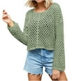 thumbnail image 2 of Guieoi Womens Sweaters 2025 Womens Sweaters Clearance Round Neck Loose Hollow Sweater European and Knitted Long Sleeve Sweater V-Neck Sweater Green Black*Friday/Cyber*Monday Clearance, 2 of 6