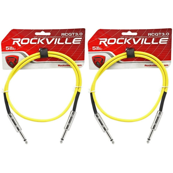 2 Rockville RCGT3.0Y 3'  1/4" TS to 1/4'' TS Guitar/Instrument Cable
