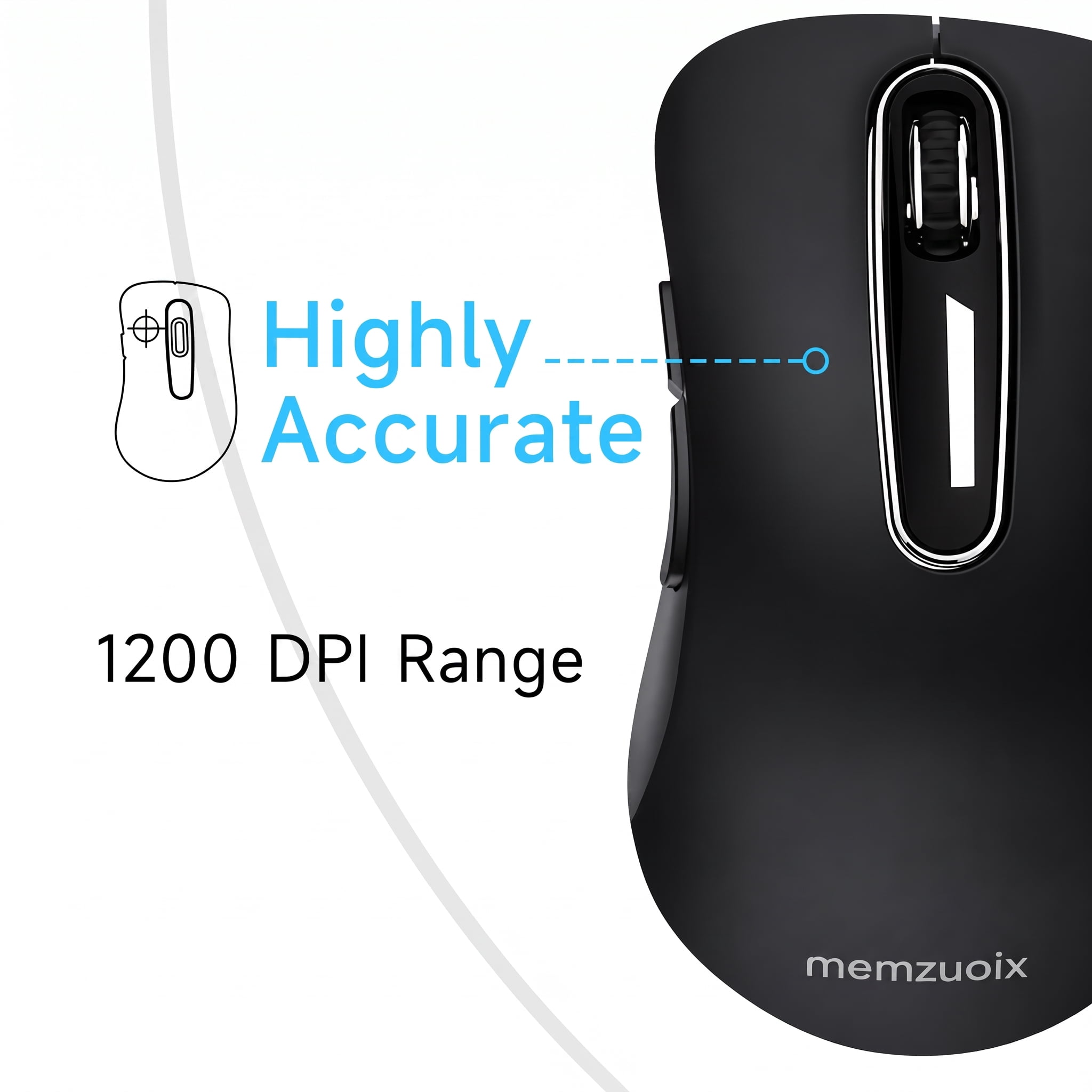 memzuoix Wireless Mouse for Laptop, 5 Buttons 1400 DPI Wireless Mouse with USB Receiver, Cordless Computer Mice for Chromebook, Desktop, PC, Macbook(Black)