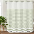 thumbnail image 3 of Farmhouse Sage Green White Striped No Hook Shower Curtain Waterproof, Bathroom Curtains with Snap in Liners and See Through Top Window, Modern Stripes Hotel Style Bathtub Curtains Shower 72"Wx78"L, 3 of 8