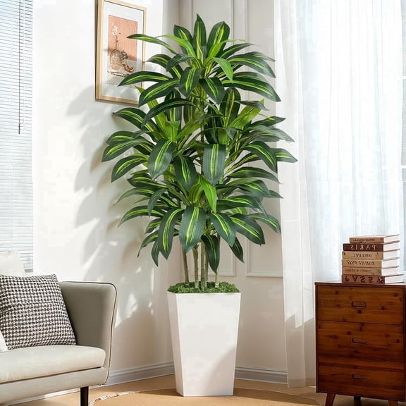 Keeplush 6FT Artificial Dracaena Tree with Planter - Highly Realistic Silk Fake Tree, Adjustable Branches, Maintenance-Free Indoor Faux Plant for Home Office Decor (180cm)