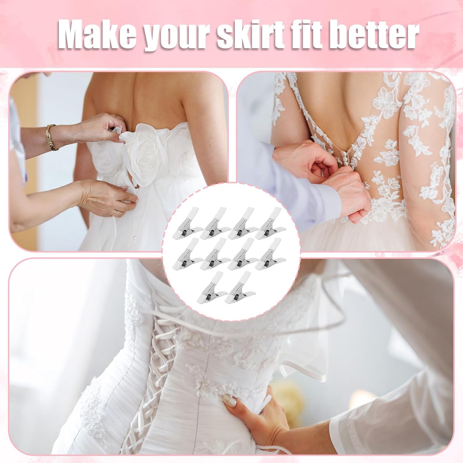 ABPETE 10pcs Dress Clips, 10.6cm/4.17in Durable Dress Tightener Clips Bridal Cinch Clothing Fixed Clamps for Seamstress Mannequin Salespeople Fashion Designers & Photographers