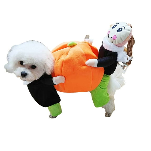 HOARBOEG Pumpkin Dog Costume for Halloween, Soft Velvet Pet Thanksgiving Christmas Party Outfit for Small Medium Large Dogs, Cute Puppy Pumpkin Pie Costume with Saddle Arch Design