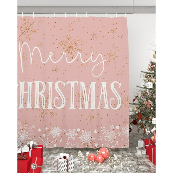 Merry Christmas, Bathroom Curtain 78 Inch Shower Curtain with Hooks, Blush Pink Gold Winter Snowflake Waterproof Polyester Bath Curtain Washable Bathtub Curtain 72''x 78''