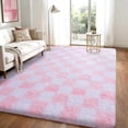 thumbnail image 2 of Janvonne Fluffy Checkered Area Rug for Living Room, 6x9ft Modern Soft Shag Plush Fuzzy Carpet for Bedroom Girls Boys Room Home Nursery Teens Dorm Decor,White and pink, 2 of 8