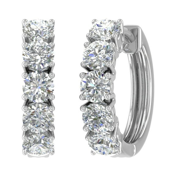 2 Carat (ctw) 14K White Gold Round White Diamond Ladies Huggies Hoop Earrings (I1-I2 Clarity)-IGI Cert