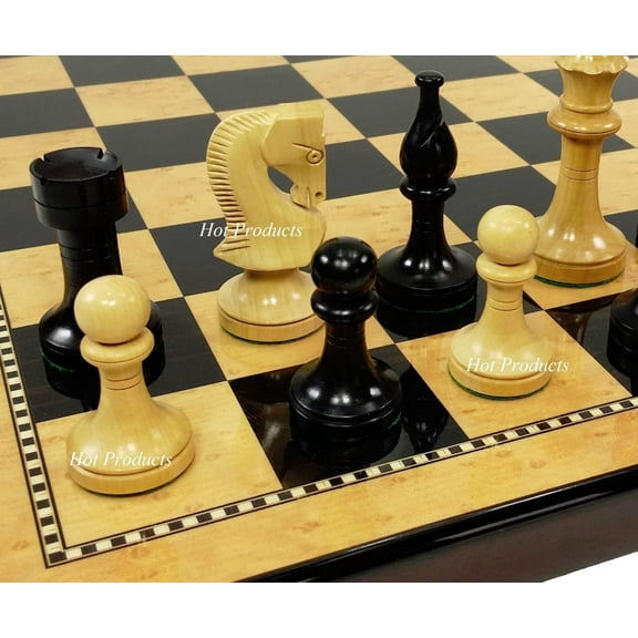 Black RUSSIAN 3 1/2" Staunton Wood Chess Set 18" Walnut  Maple Color Board