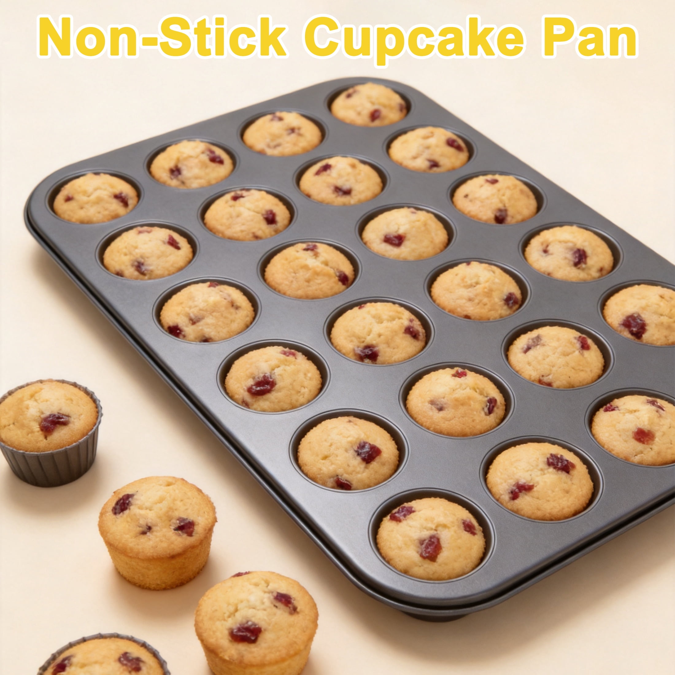 24 Cup Non-Stick Mini Muffin Pan, Carbon Steel Cupcake Baking Tray, Cupcake Pan for Mini Muffins, Cupcakes, Cookies