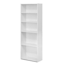 Maklaine Contemporary Engineered Wood 5-Shelf Bookcase in Soft White
