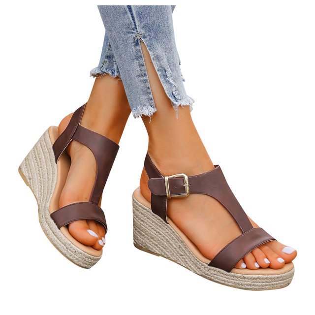 IUJSOY Womens Espadrilles Dress Platform Sandals T-Strap Open Toe Buckle Ankle Strap Wedge Sandals