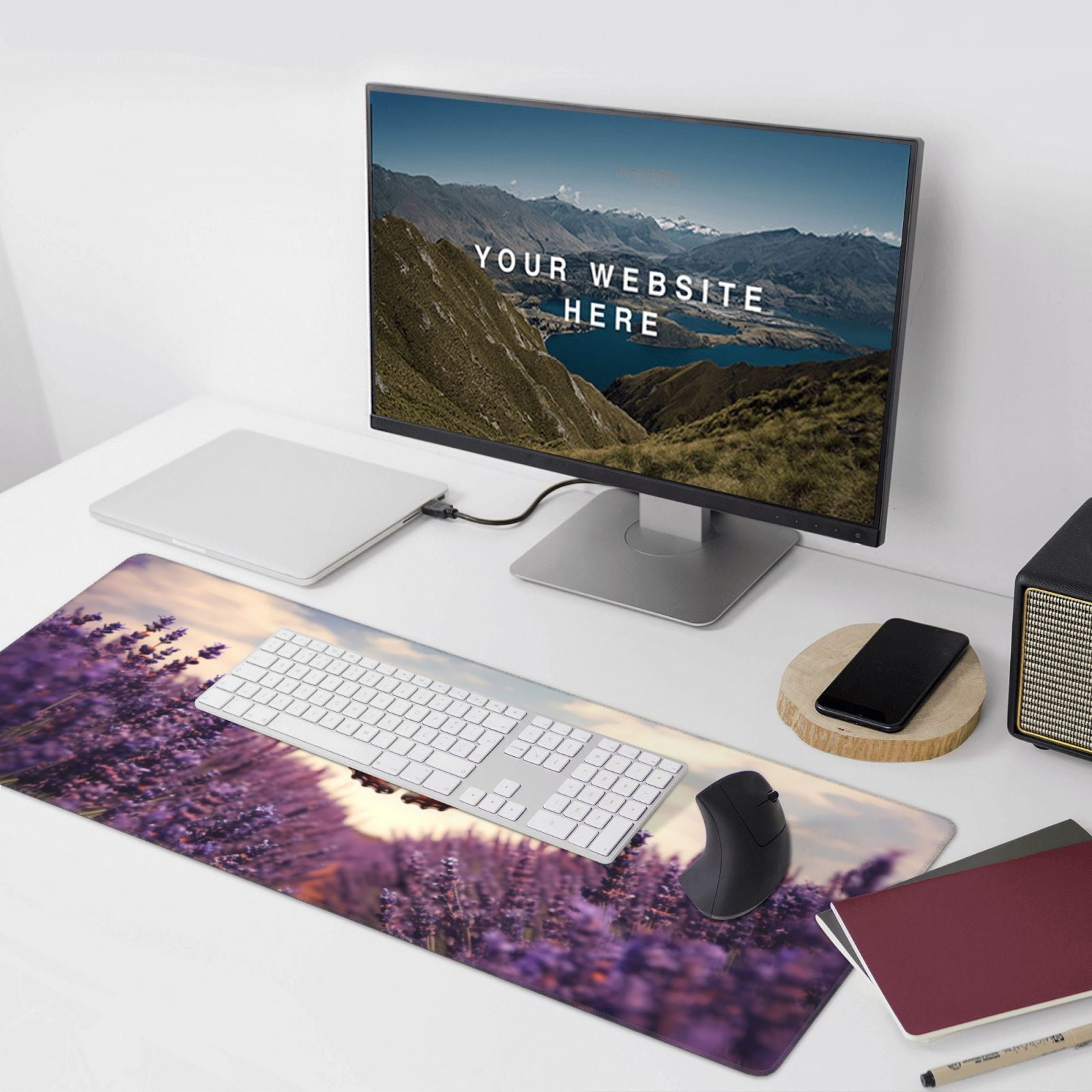 Xecao Butterfly Over Lavender Print Large Mouse Pad, 16x35.5in Mousepad, Professional Non-Slip Rubber Base Big Mouse Pad, Mouse Pad for Gaming & Office Full Desk Mouse Pad