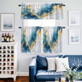 thumbnail image 2 of Watercolor Modern Art Kitchen Curtains Valances and Tiers Set of 3 Blue Gold Blooming Effect Tier Curtains and Valance with Rod Pocket for Small Windows, 27.5"x36", 2 of 9
