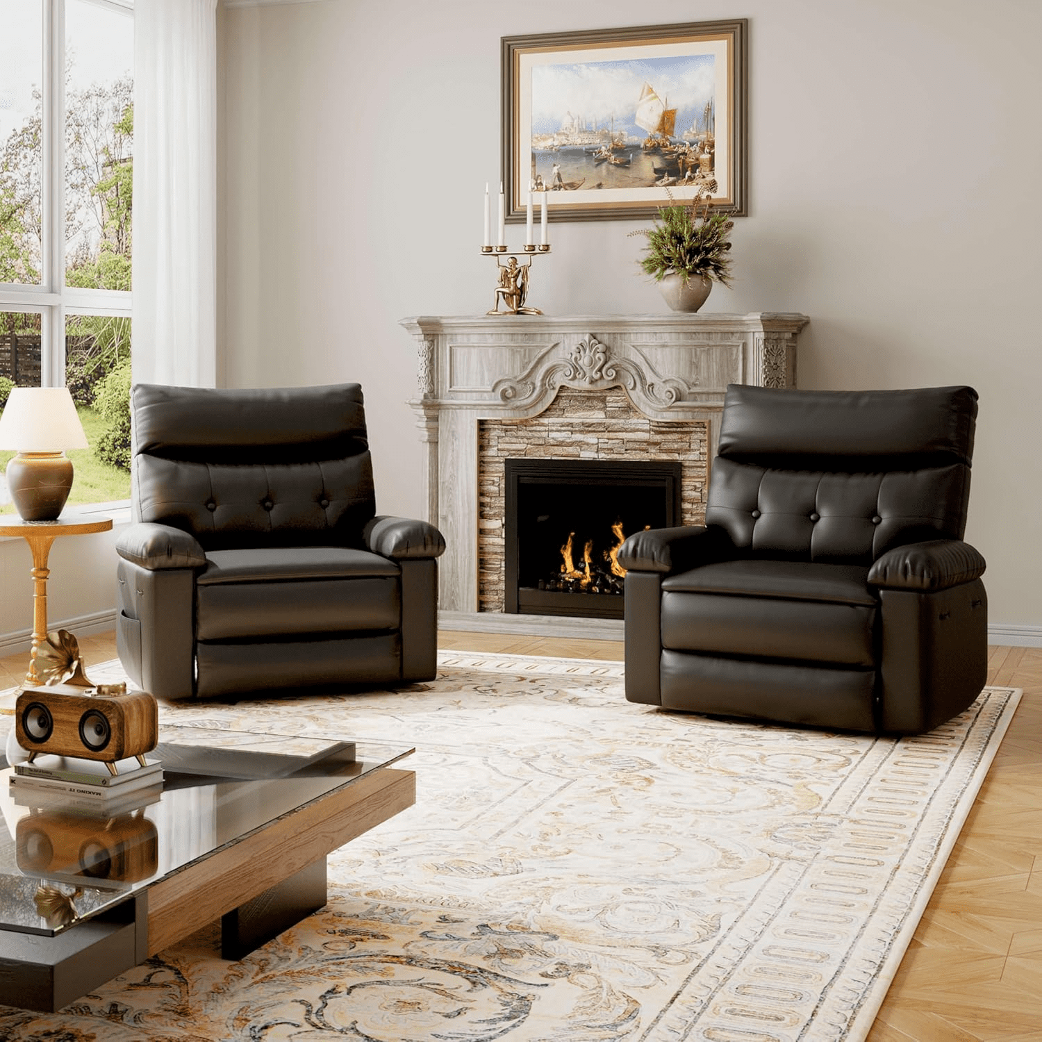 Oversized Manual Recliner Chairs for Adults, PU Leather Small Recliner Chair with 90° - 150° Adjustable Back,Lazy Boy Single Sofa Chairs for Small Space