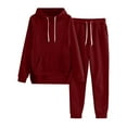 thumbnail image 2 of Dazajoo Jogger Sets for Women 2 Piece Sweatsuits Casual Slit Pullover Hoodies and Drawstring Sweat Pants Fall Long Sleeve Track Outfits,Wine,M, 2 of 7