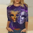 thumbnail image 2 of YUGYXL Deals Womens Plus Size 3/4 Sleeve Shirts Trendy Mardi Gras Colorful Mask Printed Comfy Tshirts Summer Crew Neck Lightweight Loose Clothes Ladies Tunic Fit Tees Party Tops, 2 of 5