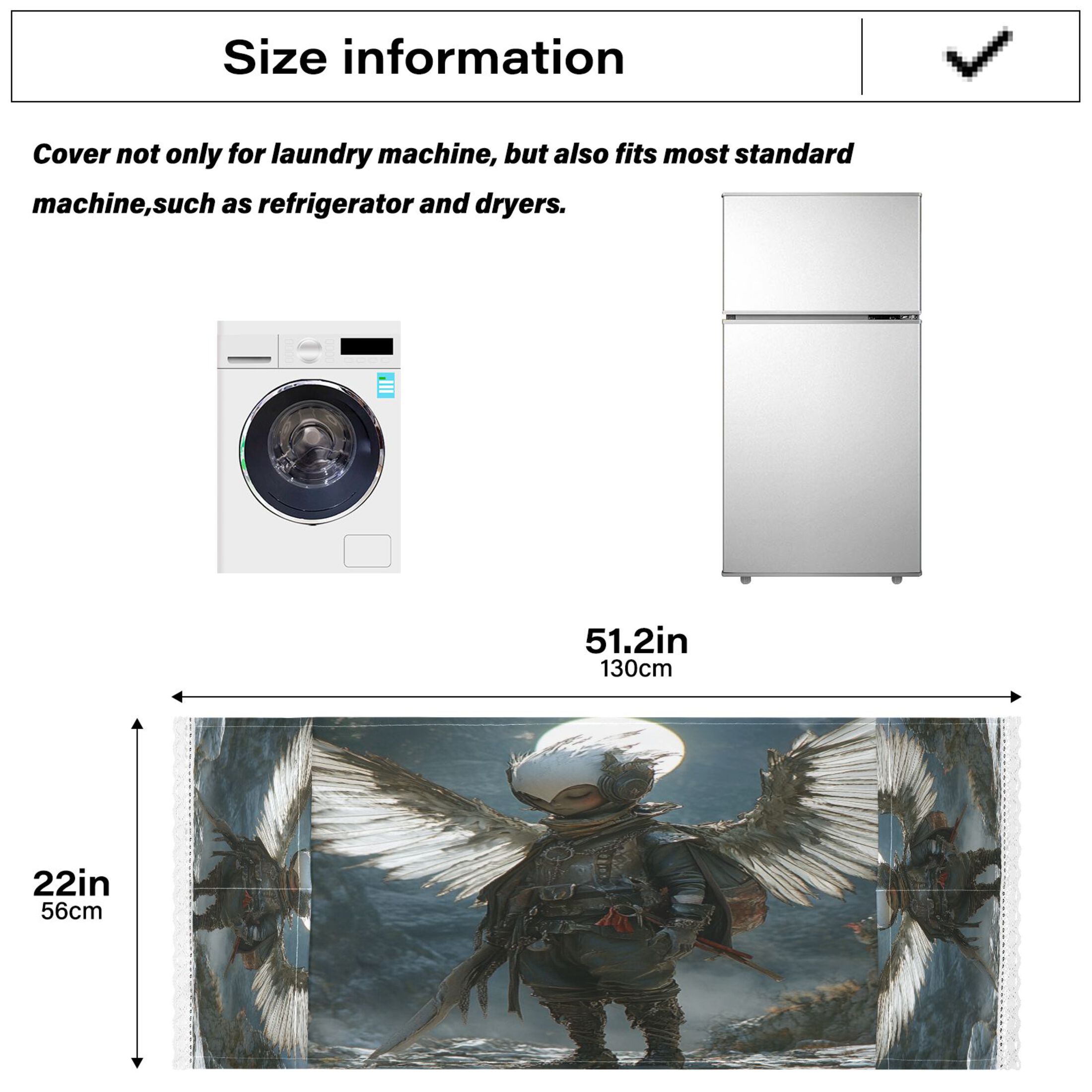 The Boy with WingsWasher and Dryer Covers Dust-Proof and Oil Resistant Fridge Cover with 4 Storage Pockets Washing Machine Top Cover for Laundry Kitchen Home 51.2 x 22 In