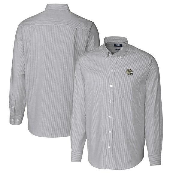Men's Cutter & Buck Charcoal New Orleans Saints Helmet Stretch Oxford Stripe Long Sleeve Button-Down Shirt