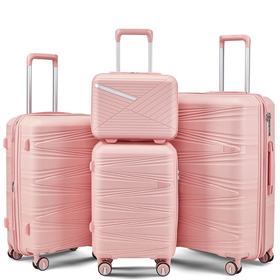 JERFIT 4-Piece Pink Expandable Hardside Luggage Set with TSA Lock, Lightweight Spinner Wheel Suitcases for Women & Men (14/20/24/28 Inch)