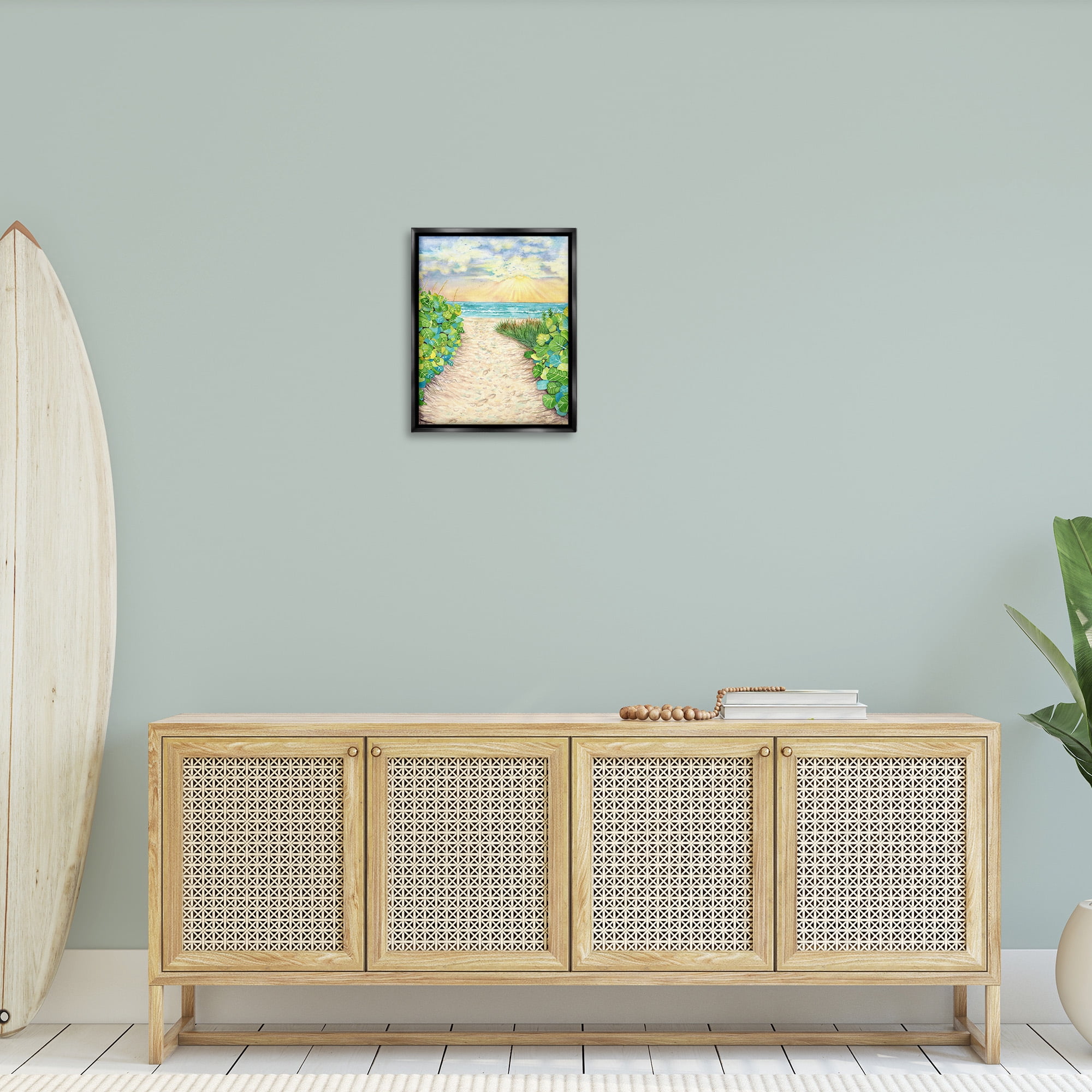 Stupell Industries Lush Beach Botanicals Landscape Painting Black Floater Framed Canvas Art Print Wall Art, 17 x 21