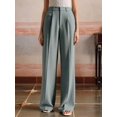 thumbnail image 5 of Women High Waist Floor-Length Straight Wide Leg Commute Suit Trousers Business Casual with Pockets Gray-Blue M, 5 of 9
