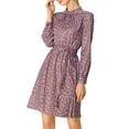 thumbnail image 4 of INSPIRE CHIC Robe à Manches Longues pour Femme, Florale, Évasée, à Nouer à la Taille, Col Smock, 4 of 6