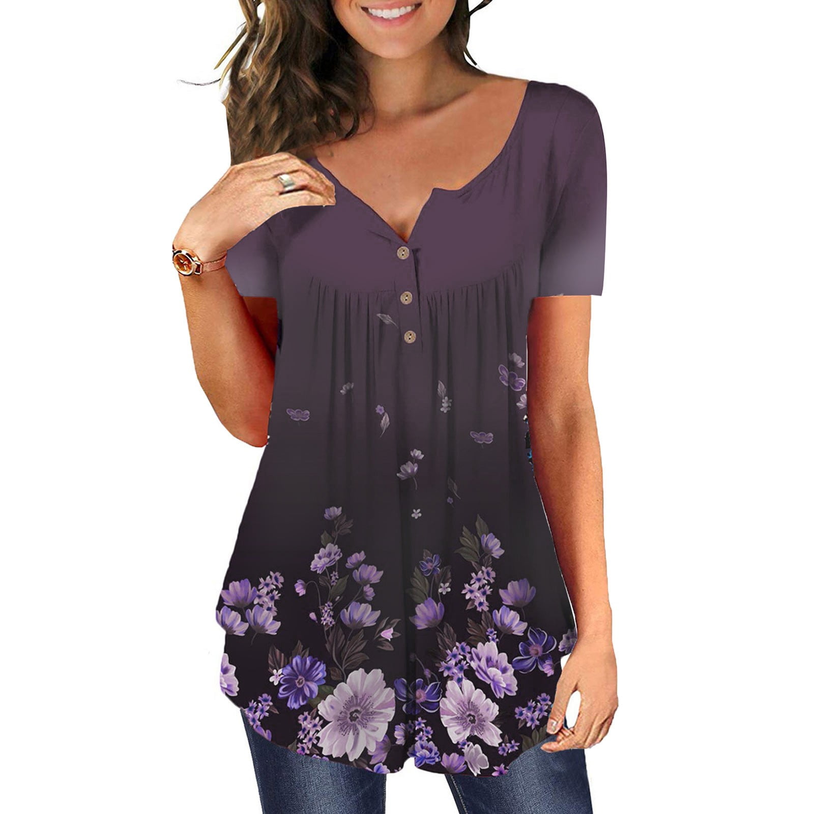 Azrian Deals Women Summer Printing Short Sleeves O-Neck Loose T-Shirt ...