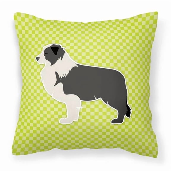Black Border Collie Checkerboard Green Fabric Decorative Pillow
