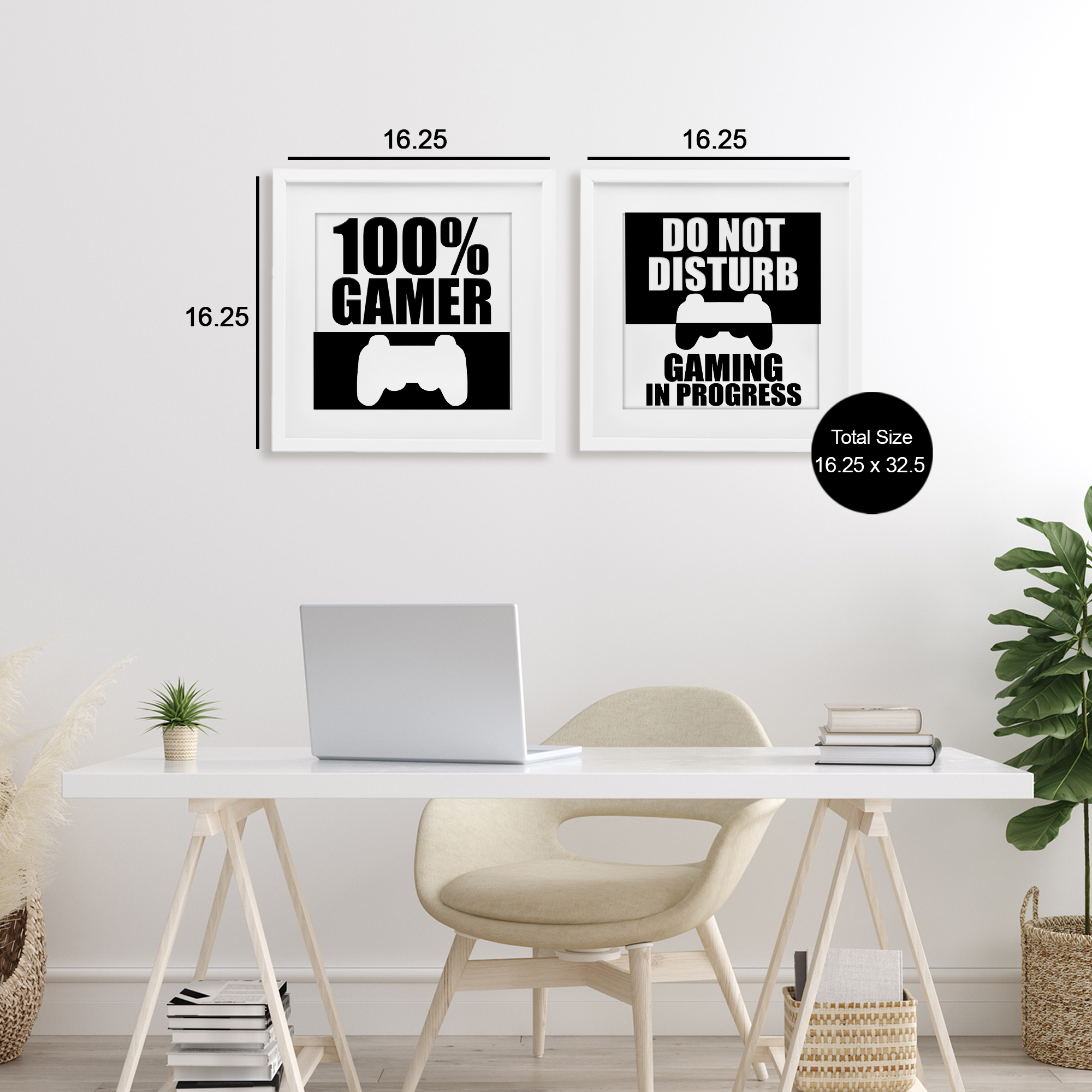Competitive Gamer Black & White 2 Piece White Framed Print Under Glass Set, design by Kim Allen