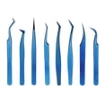 thumbnail image 1 of Juego de 8 pinzas para pestañas de acero inoxidable con punta fina y ergonómicas de titanio azul para extensiones de pestañas profesionales, 1 of 14