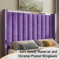 thumbnail image 2 of Merluxy Queen Bed Frame with 58" Tall Headboard, Velvet Upholstered Platform with Channel Tufted Wingback Headboard and Plating Trim, Purple, 2 of 8
