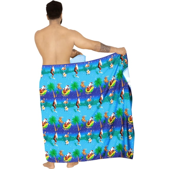 HAPPY BAY Men's Christmas Tree Holiday Vacation Xmas Party Swim Trunk Swimsuits Swimwear Gifts Sarong Pareo Beach Wrap One Size Cerulean, Santa Surf