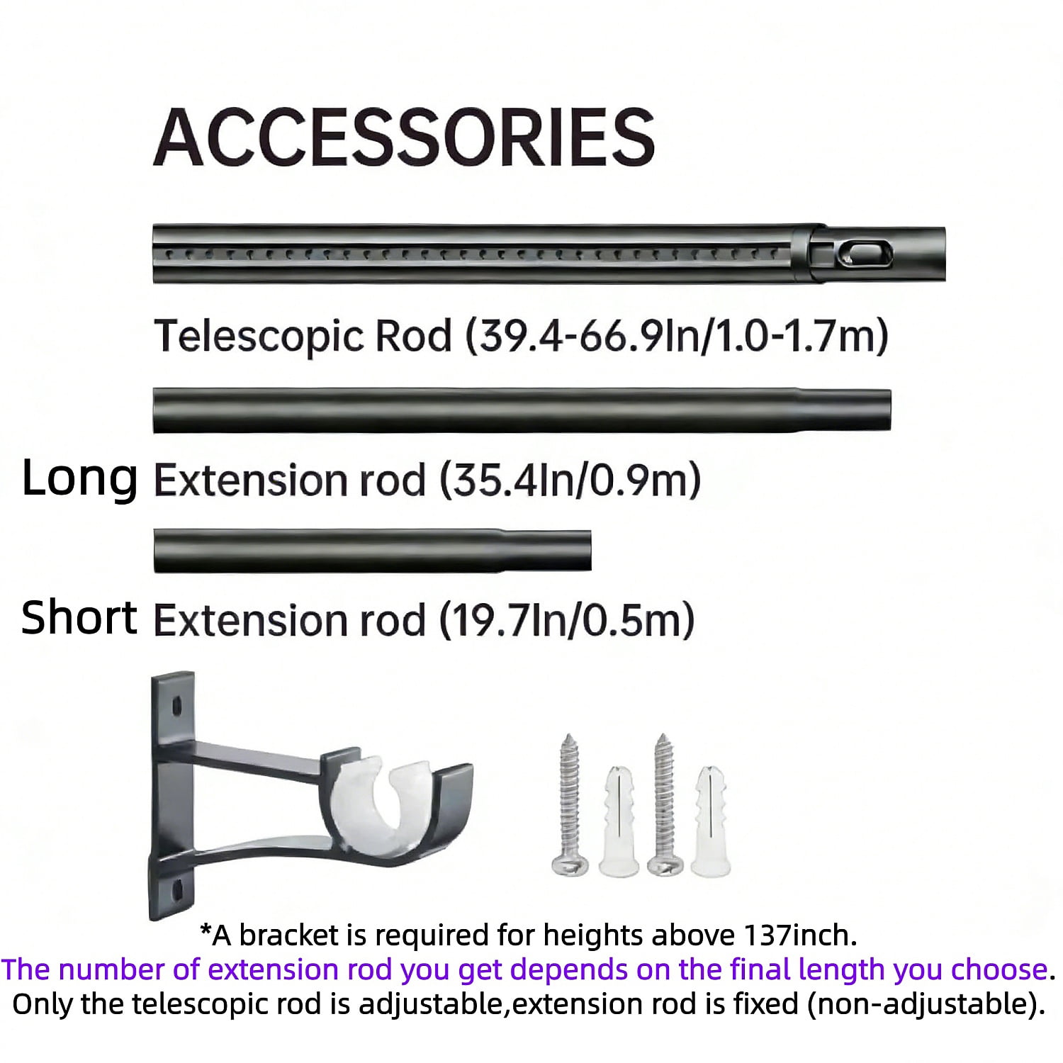 Mxdfafa 40-137in Black Tension Curtain Rod, Heavy Duty No Drill for Room Divider, Bathroom, Closet & Laundry, Carbon Steel, Rust-Proof