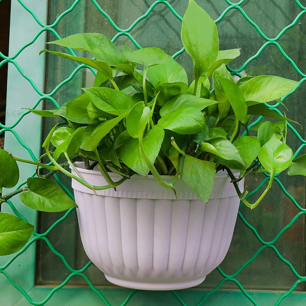 Set of 2 Pcs Hanging Planters Outdoor Hanging Basket Plastic Flower Pot Plants Holder Hanger for Balcony Fence Wall Mounted