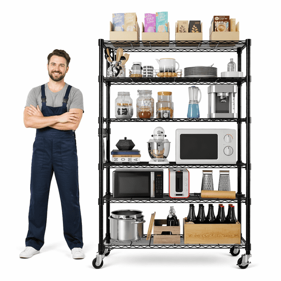 Cotinse 6 Tier Wire Shelving with Wheels 2400LBS Capacity, Heavy Duty Storage Rack for Home Garage, 46"W x 18"D x 82"H Adjustable Shelves, Silver