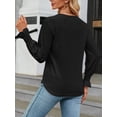 thumbnail image 3 of SHIBEVER Tops for Women Fall Casual Long Sleeves Blouses Blasic Soild Black Tunic Lace Tops V Neck Loose T Shirt for Women Size S, 3 of 5